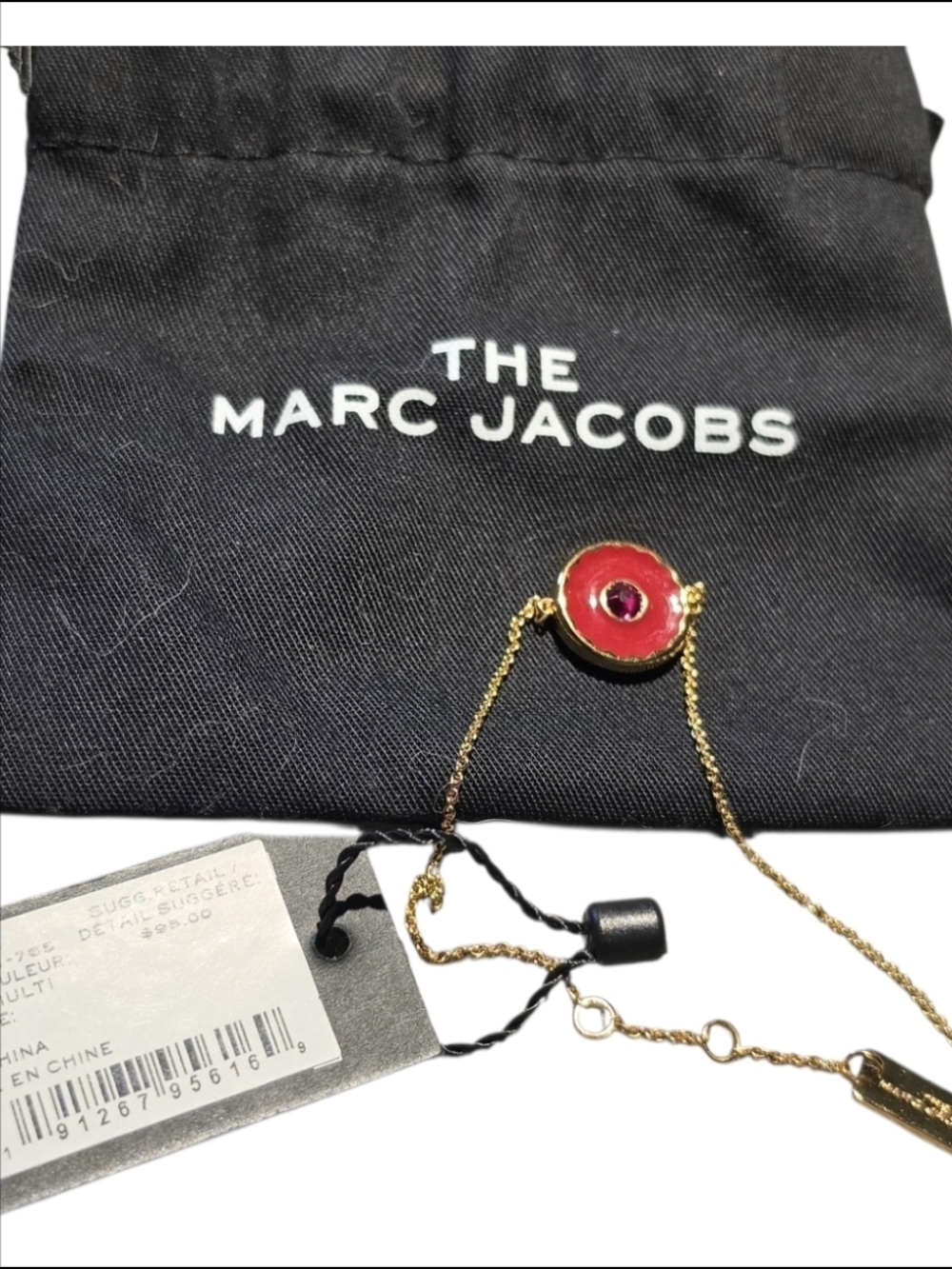 The Marc Jacobs Gold-Tone Bracelet with Red Enamel Disc and Red Center Stone NWT